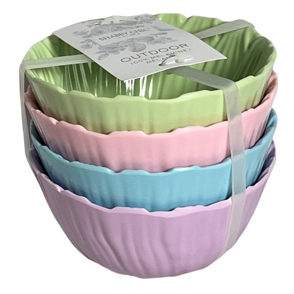 Shabby Chic 4 Pastel Easter Spring Melamine Floral Dessert Appetizer Bowls